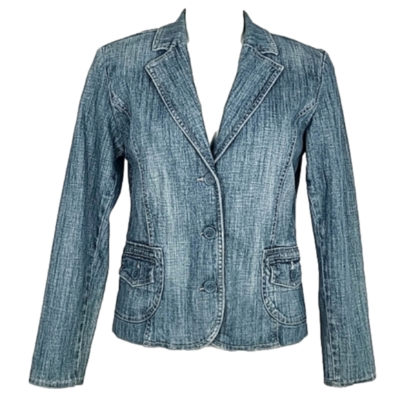 FDJ French Dressing Jackets & Blazers - FDJ French Dressing Women's Vintage Boho Button Up Lined Jean Denim Blazer Small